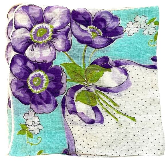 Vintage Floral Handkerchief Hankie 1950s Cottagecore Granny Framable Art - Picture 2 of 3